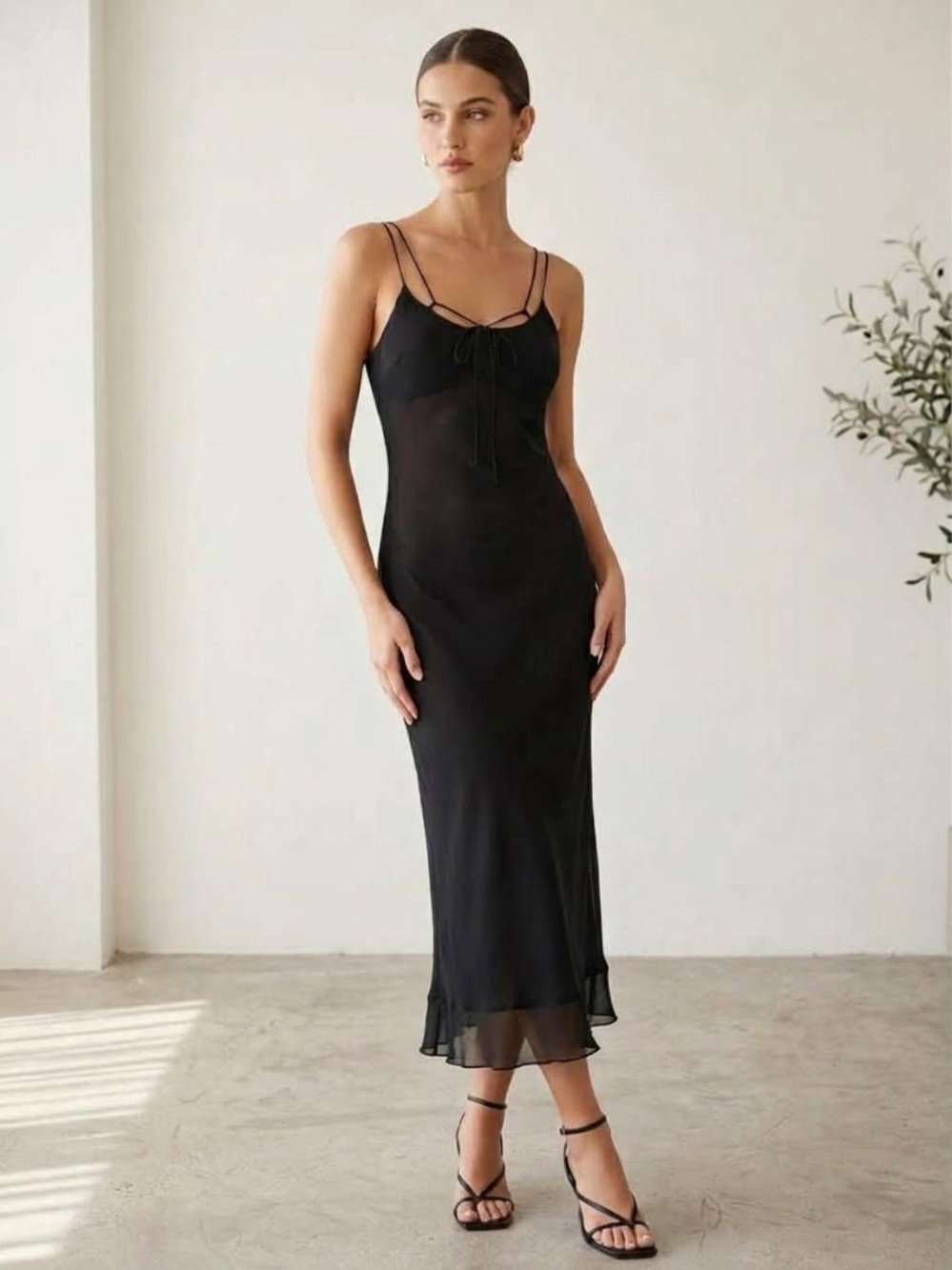 Vintage 90s Y2K Ralph Lauren Sheer Overlay Cami Midi Dress Fits S/M Minimalist